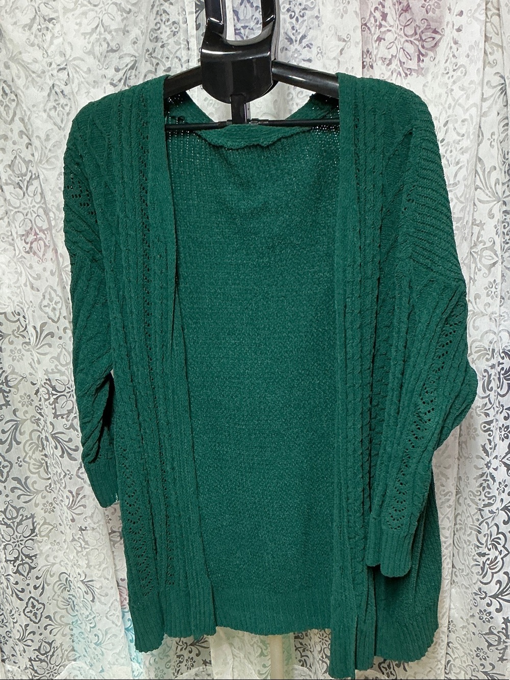 🟤 Terra & Sky Open-Front Cable-Knit Deep Green Cardigan Sweater 2X